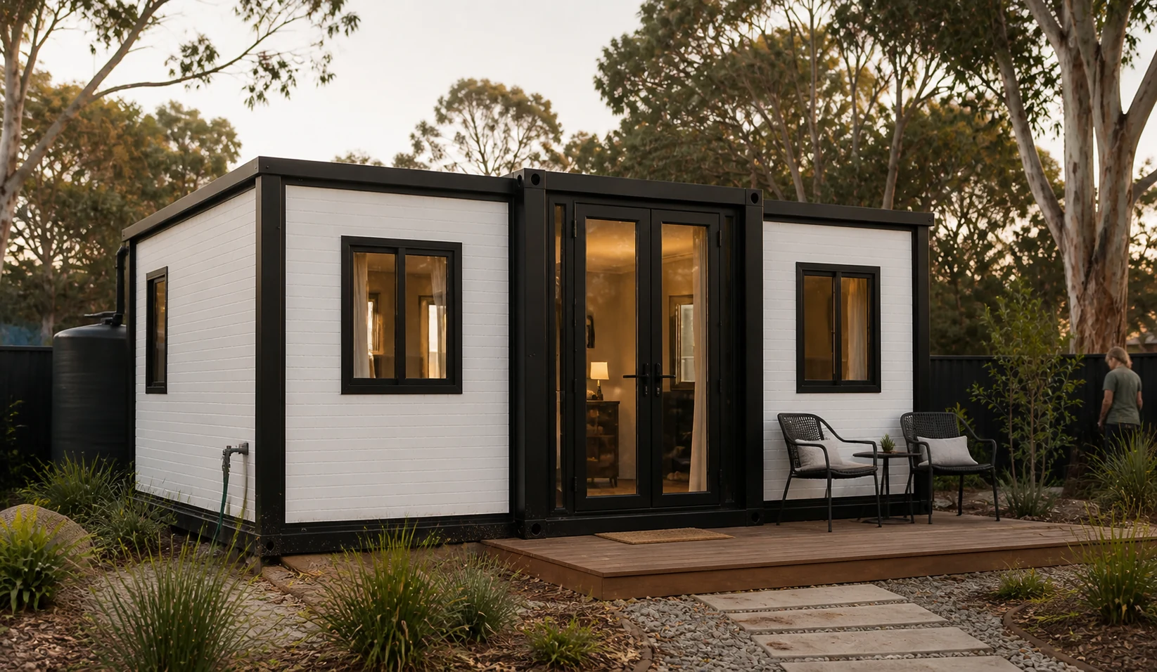 Double-wing expandable residential display house in an Australian garden setting